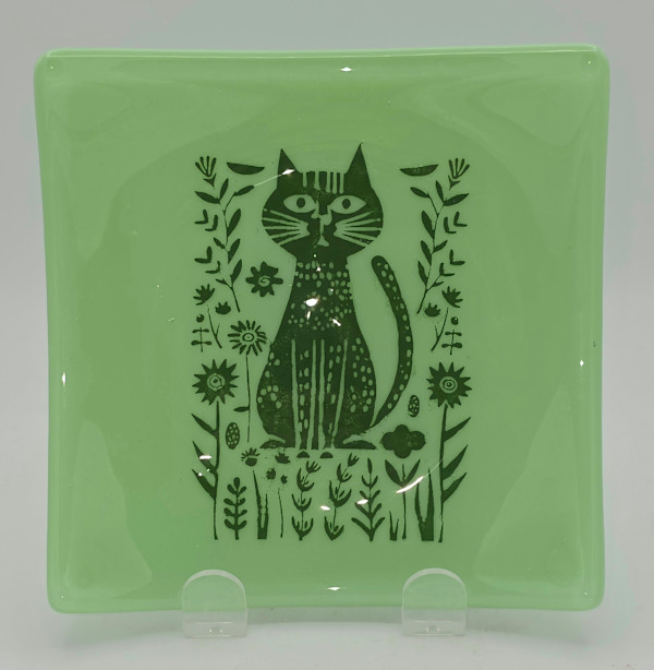 Plate-Floral Pointy Cat in Mint Green by Kathy Kollenburn, Image 2.