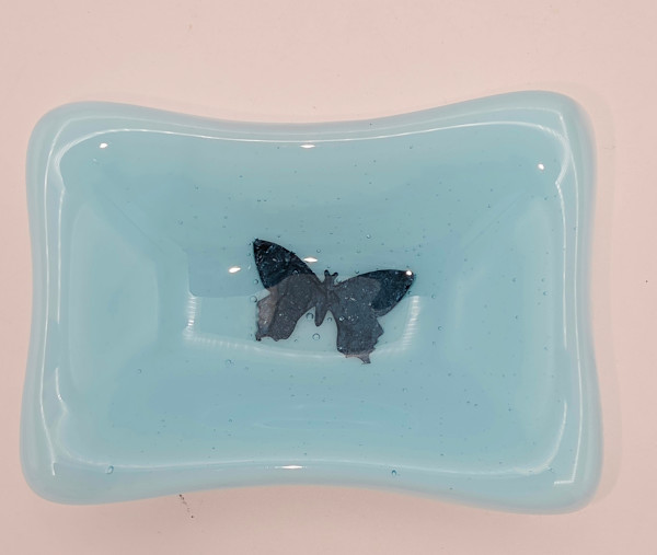 Trinket Dish-Copper Butterfly on Lt Blue Streaky by Kathy Kollenburn, Image 1.