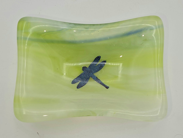 Trinket Dish-Copper Dragonfly on Green/Blue/White Streaky by Kathy Kollenburn, Image 2.