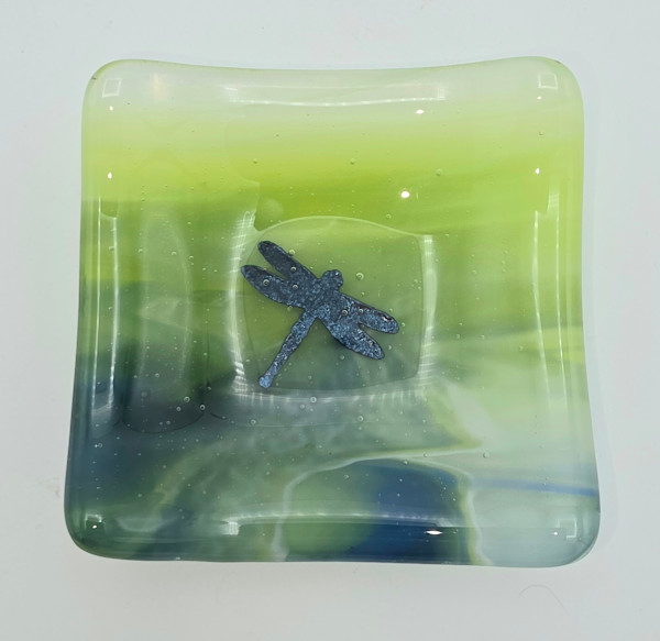 Trinket Dish-Copper Dragonfly on Green/Blue/White Streaky by Kathy Kollenburn, Image 6.