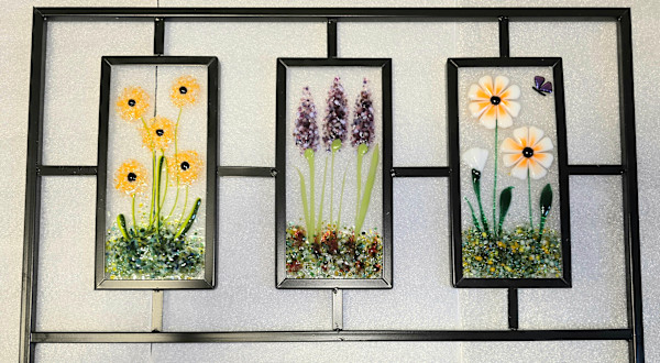 Border Trellis with Botanical Panels-Orange/White Poms, Lavender, White Daisies by Kathy Kollenburn, Image 1.