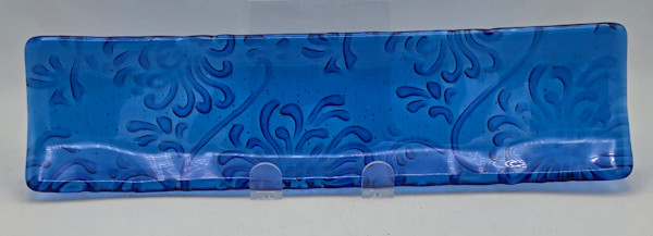 Long Tray-Floral Design Impressed into Sky Blue by Kathy Kollenburn, Image 6.
