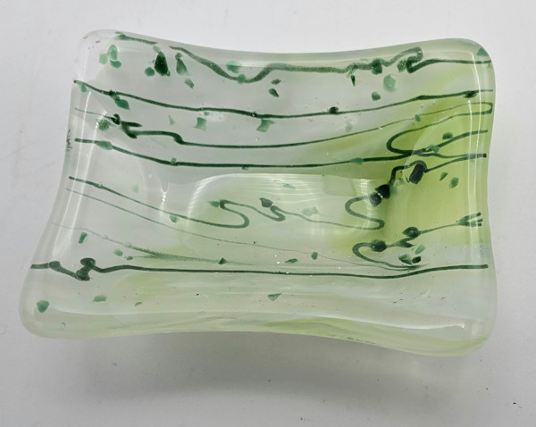 Trinket Dish-Green Mardi Gras on White Streaky by Kathy Kollenburn, Image 3.