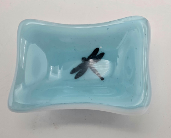 Trinket Dish-Copper Dragonfly on Lt Turquoise over White by Kathy Kollenburn, Image 1.