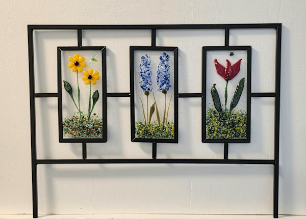 Border Trellis with Botanical Panels-Sunflowers, Delphiniums, Red Tulip by Kathy Kollenburn, Image 3.