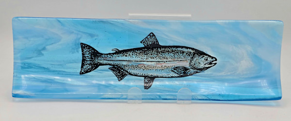 Long Tray-Rainbow Trout on Blue/White Streaky by Kathy Kollenburn, Image 4.
