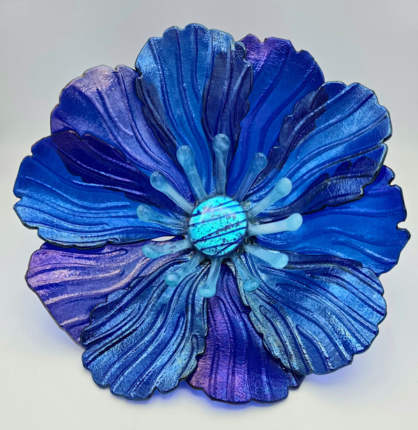 Garden Flower-Cobalt Irid with Blue Streaky Stamens and Dichroic Center by Kathy Kollenburn, Image 5.