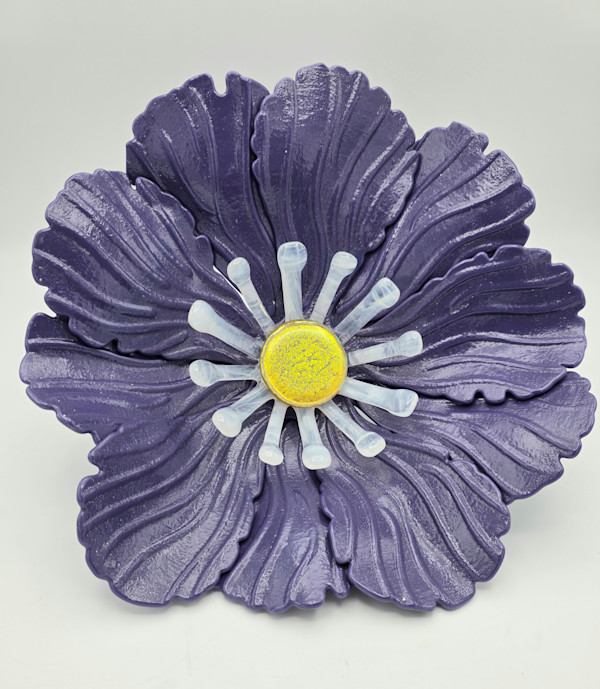 Garden Flower-Purple with White Streaky Stamens and Gold Dichroic Center by Kathy Kollenburn, Image 3.