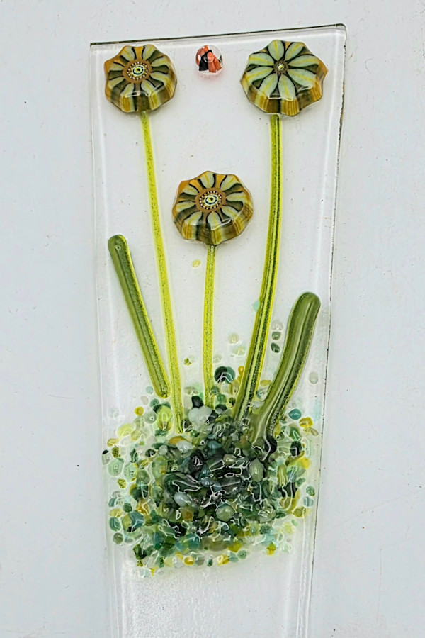 Plant Stake-Mandala Flowers in Orange/Yellow by Kathy Kollenburn, Image 1.