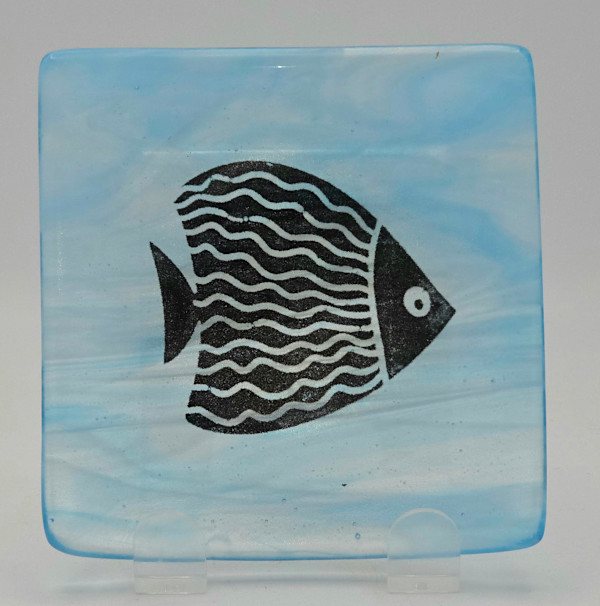Small Plate-Fish on Blue/Clear Streaky by Kathy Kollenburn, Image 3.