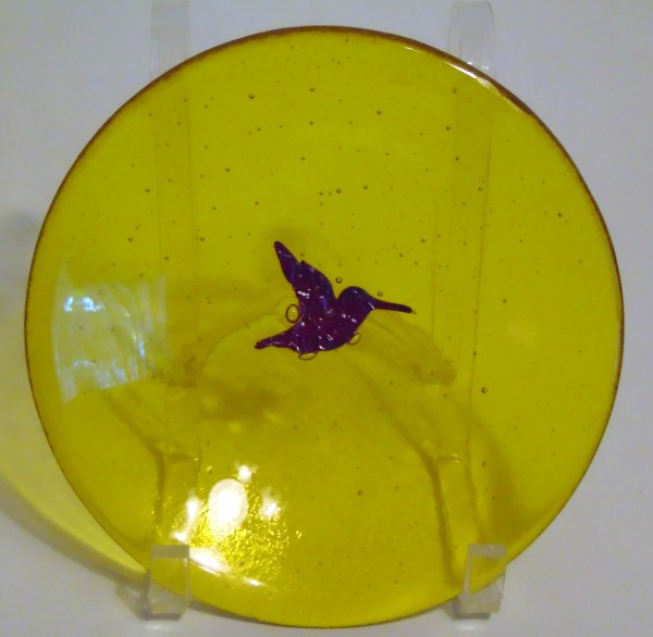 Bowl, Yellow with Copper Hummingbird by Kathy Kollenburn
