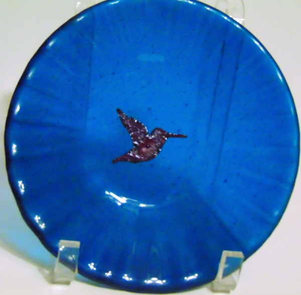 Ripple dish-Turquoise with copper hummingbird by Kathy Kollenburn
