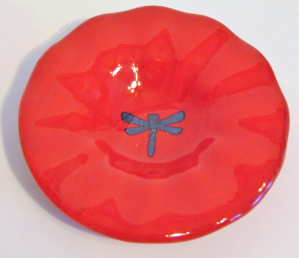 Bird Feeder-Red with Copper Dragonfly by Kathy Kollenburn