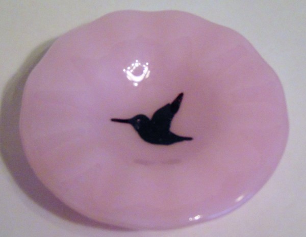 Bird Feeder-Pink with Copper Hummingbird by Kathy Kollenburn