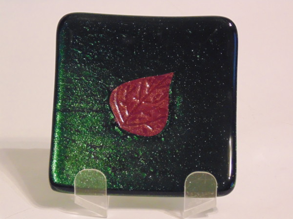 Small dish-Adventurine green with copper leaf by Kathy Kollenburn
