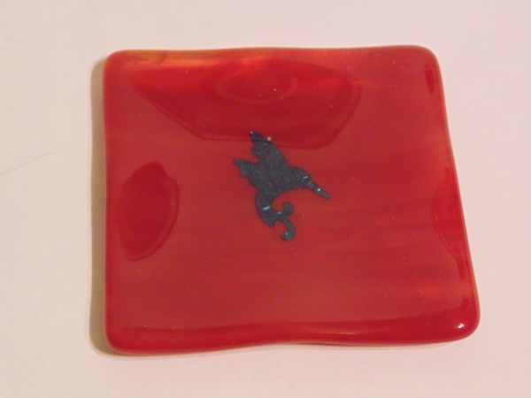 Small dish-Red with copper hummingbird by Kathy Kollenburn