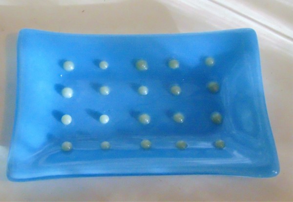 Soap Dish-Glacier Blue with Gray Dots by Kathy Kollenburn