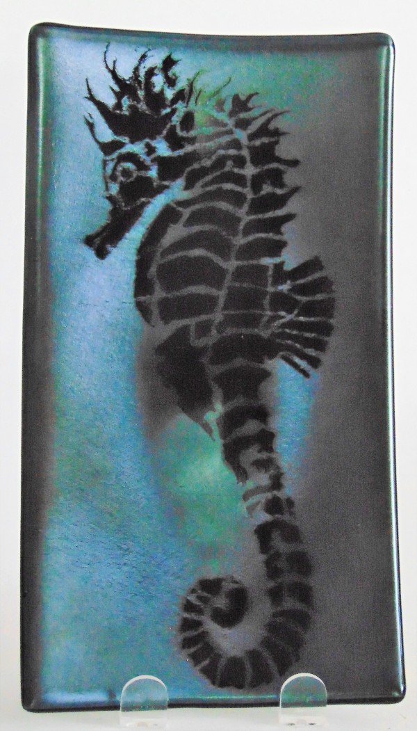Seahorse Plate on Silver Irid by Kathy Kollenburn