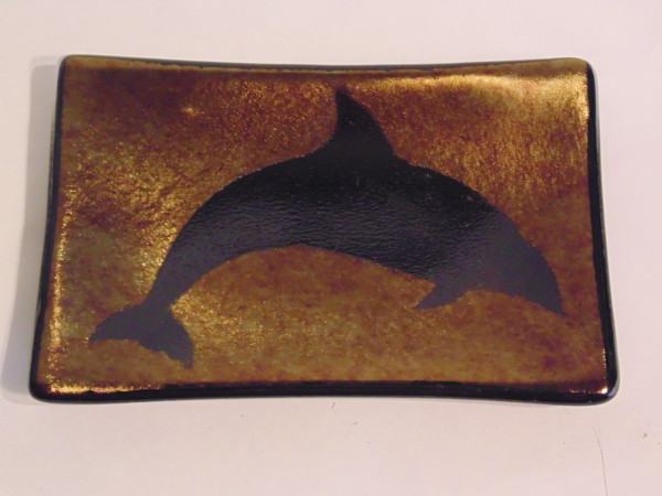 Soap Dish/Spoon Rest-Dolphin on Gold Irid by Kathy Kollenburn