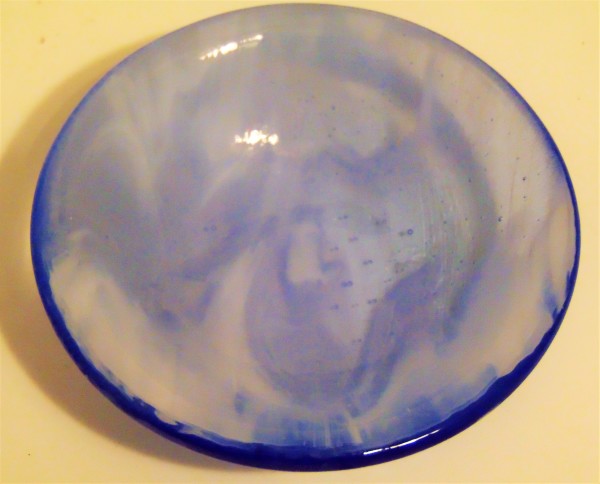 Small Bowl-Sapphire Blue Tint with White Streaky by Kathy Kollenburn