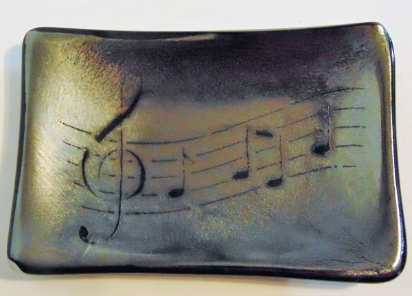 Soap Dish/Spoon Rest-Musical Notes on Gold Irid by Kathy Kollenburn
