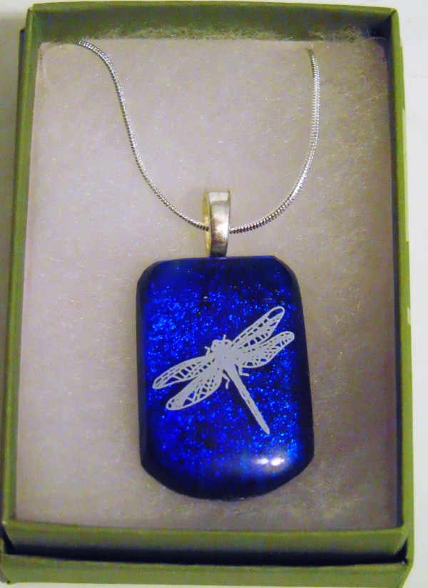 Necklace-Dragonfly on Blue Dichro by Kathy Kollenburn