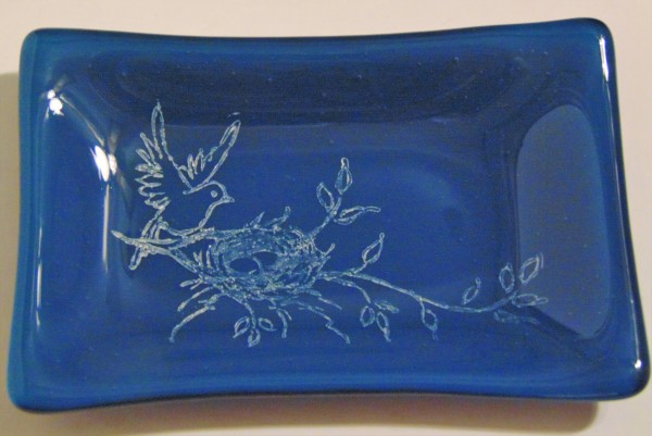 Soap Dish/Spoon Rest with Bird Nest on Blue by Kathy Kollenburn