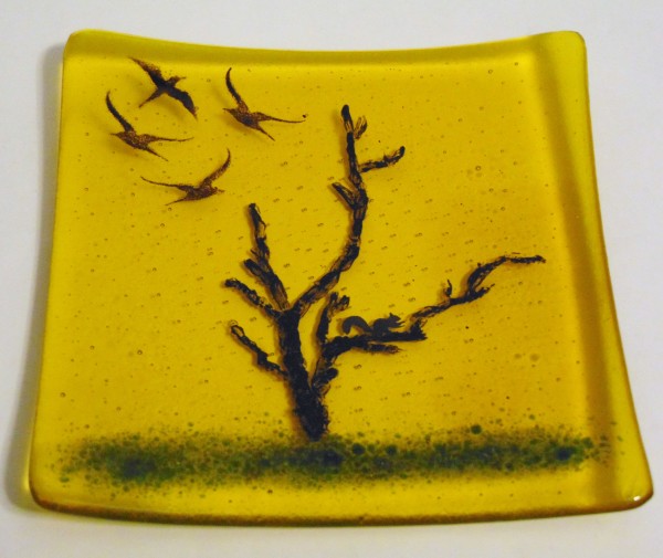 Plate with Tree Branch-Yellow by Kathy Kollenburn