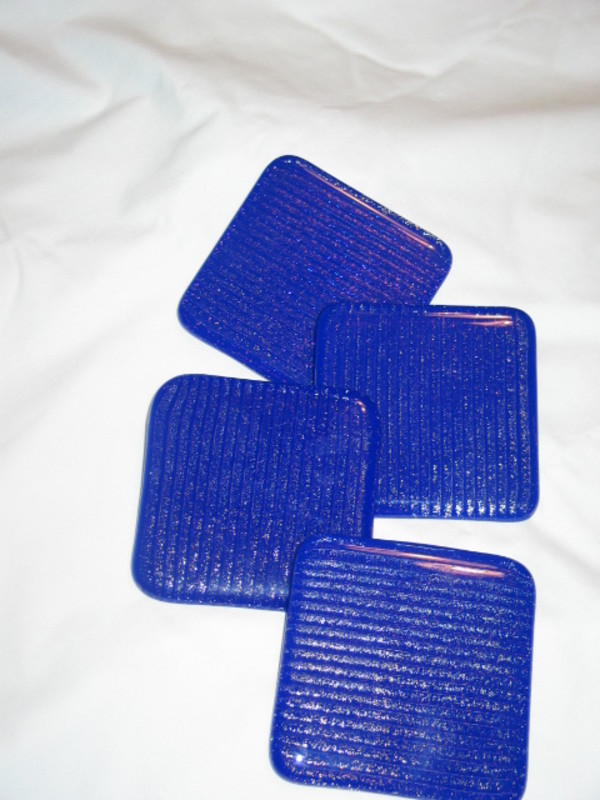 Blue Irid Striped Coasters (Set of 4) by Kathy Kollenburn