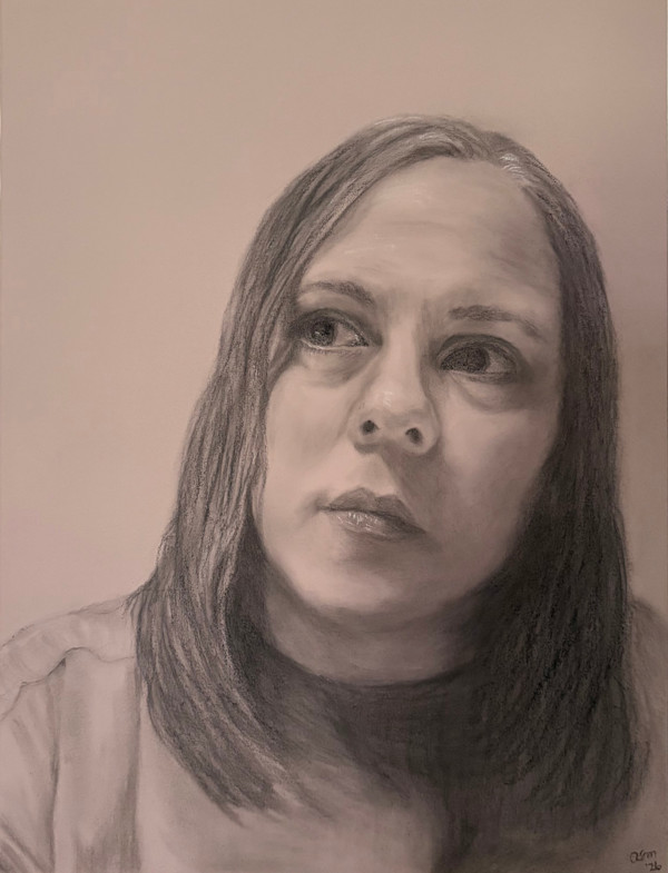 Self-Portrait in Charcoal by Amy Mills, Image 1.