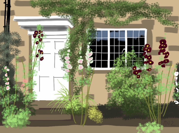 Hollyhocks, Cotswolds by Martin Briggs