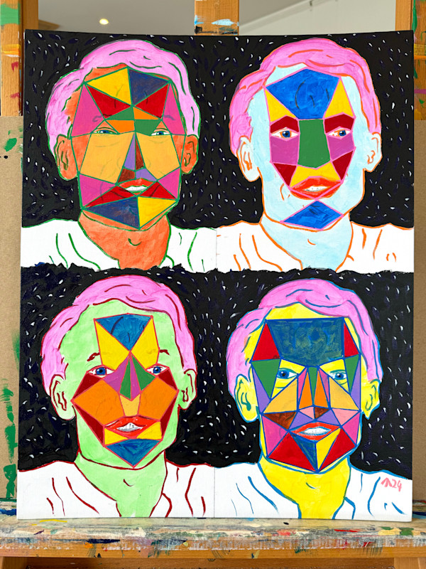 Portrait of a Young Man with Facial Recognition Mapping by Martin Briggs