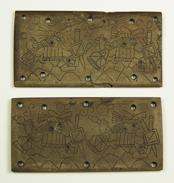 Two Rectangular plaques with Moche-style running warriors by Anonymous, Image 1.