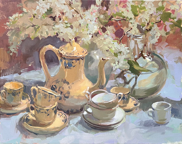 Copenhagen pottery and lilacs by Haidee-Jo Summers, Image 1.