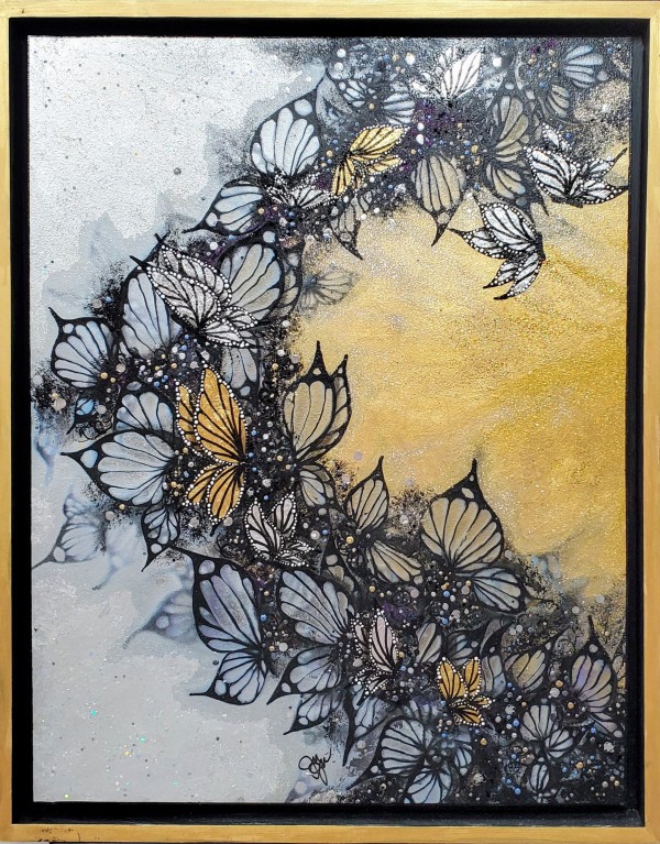 Butterfly Shadows, black and Gold by Juju Bartush artbyjuju by Juju Bartush