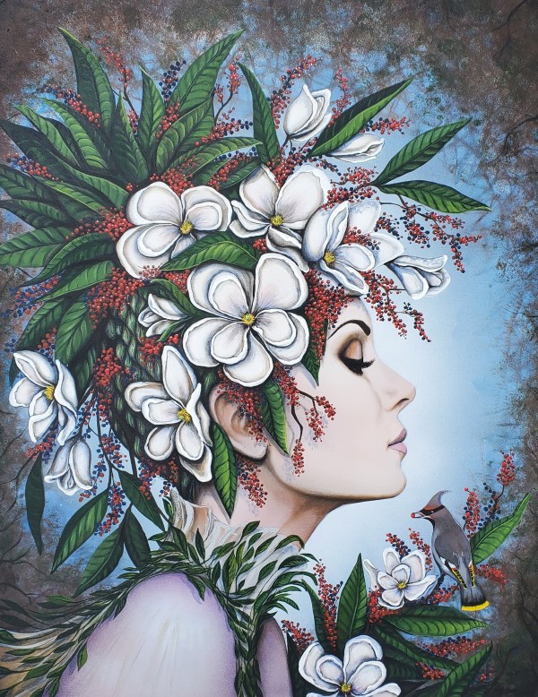 Magnolia Waxwing by Juju Bartush,  Artbyjuju by Juju Bartush
