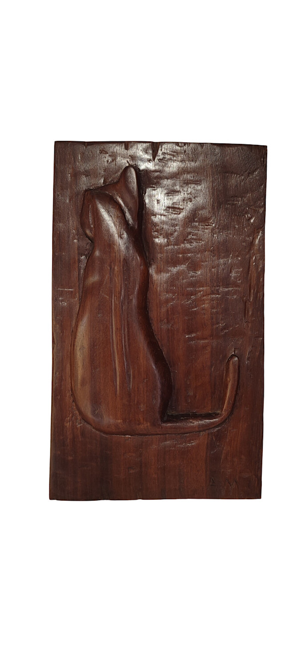 Wooden Cat Sculpture, Image 1.