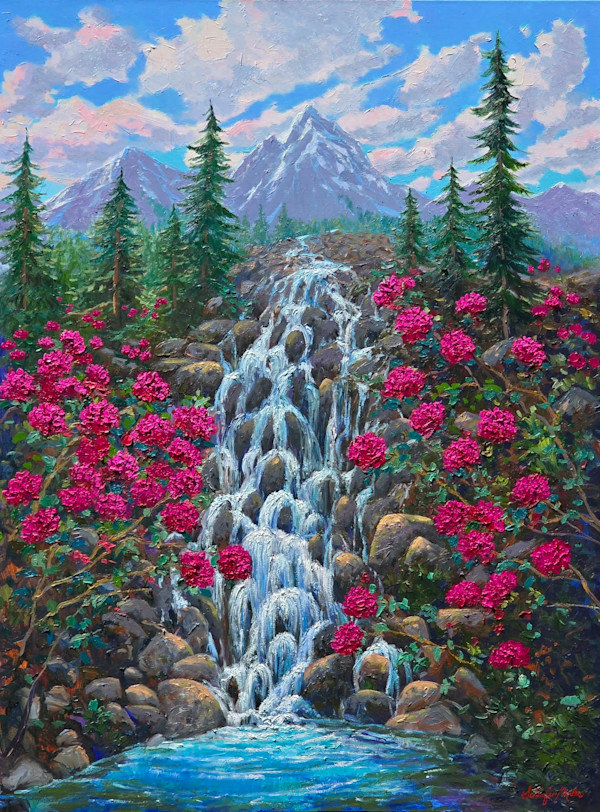 "Wild Mountain Waters" Oil 48" x 36" by Schaefer/Miles Fine Art Inc. Kevin D. Miles & Wendy Sue Schaefer-Miles, Image 1.
