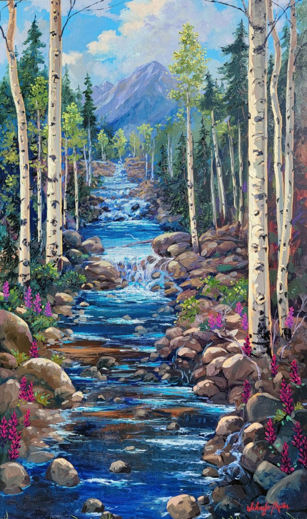 Pristine Mountain Cascade-Oil-60"x36" by Schaefer/Miles Fine Art Inc. Kevin D. Miles & Wendy Sue Schaefer-Miles