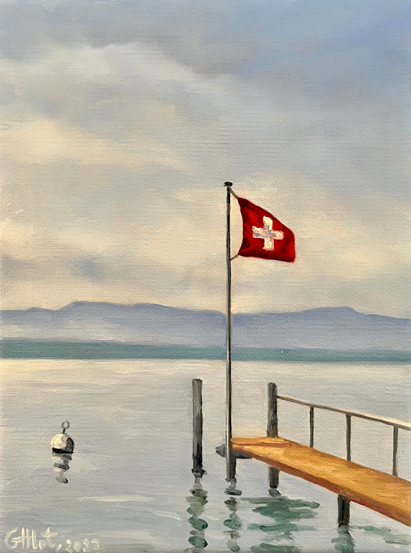 Drapeau suisse sur jetée sur le Léman by Gaëlle Mot, Image 1.