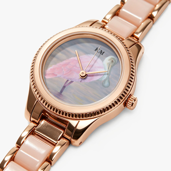 Spoonbill JP1460. Chic Rose & Gold Resin Quartz Watch by Karen Mackley, Image 1.