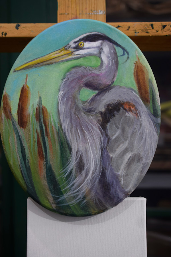 Oval Bird Series/ Blue Heron by Dierdra Michelle, Image 1.
