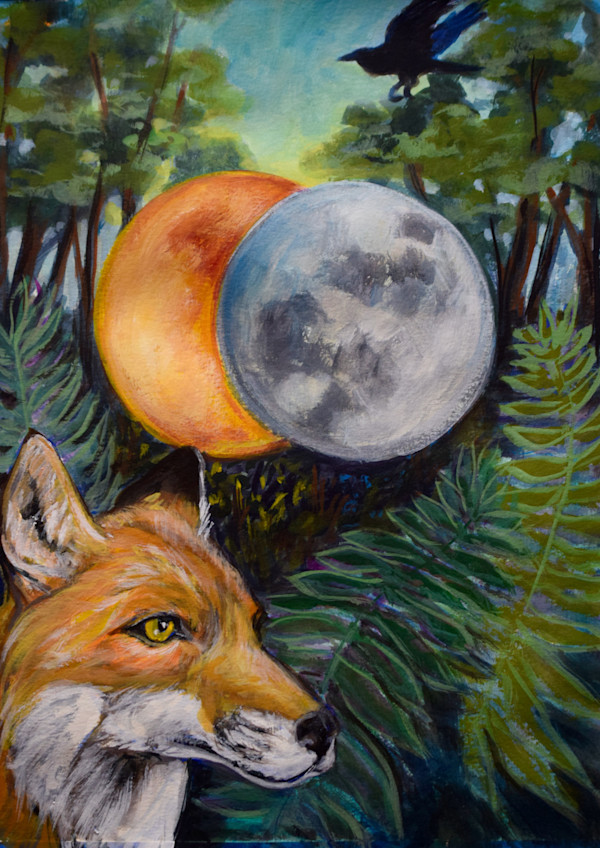 Works on Paper/ Eclipse ~ Fox and Raven by Dierdra Michelle, Image 1.