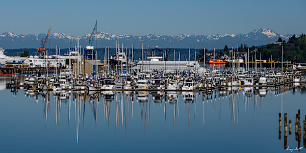 Color Hylebos Marina Boats Reflections #8509385-1 by Gregory Scott Studio, Image 1.