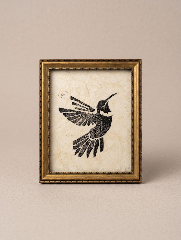Santa Cruz Mountain Hummingbird – 1/1 Original Collector's Edition Framed Linocut by María Ayllón, Image 1.