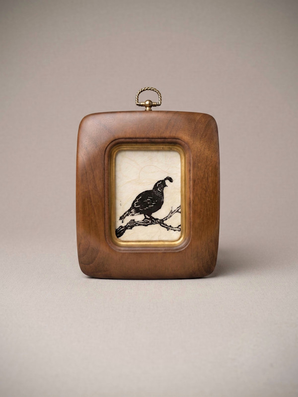 California Quail in Vintage Walnut Frame - Collector's Edition by María Ayllón, Image 1.