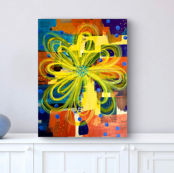 Radiant Bloom Abstract Floral Art - 18" x 24" Mixed Media on Canvas by Jen Rogers, Image 1.