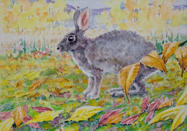 Bunny and Fall Leaves by Linda Eades Blackburn