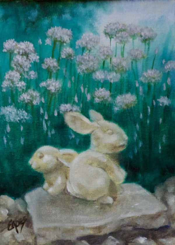 Chives and Stone Bunnies by Linda Eades Blackburn