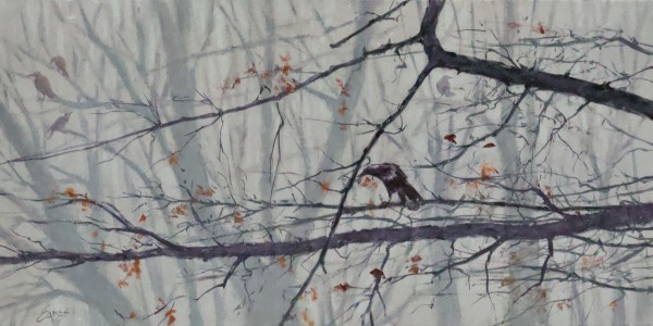 Five Crows in Winter Fog by Linda Eades Blackburn